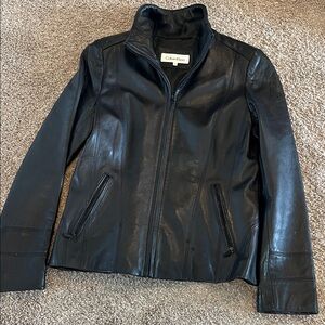 Calvin Klein Black Leather Zip-Up Women's Jacket